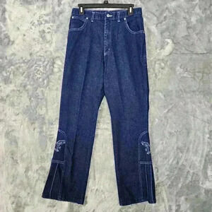 Vintage Sheplers 70s Jeans Womens 30 Blue Hawk Embroidered Bootcut Western Rodeo